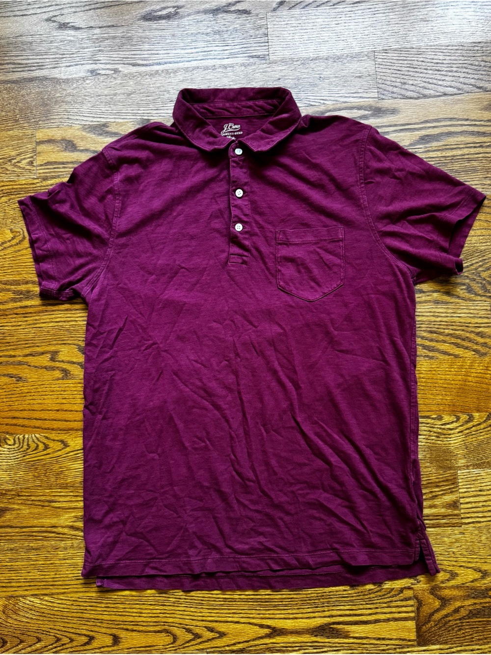 J.Crew Mens Large Burgundy Garment Dyed Slub Cotton Pocket Polo Shirt